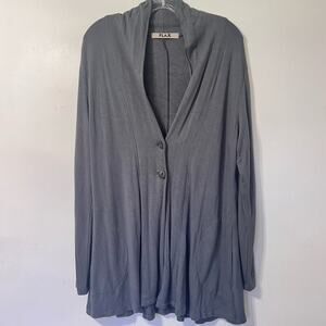 FLAX Lagenlook Minimalist Fluid Soft Casual Button Front Cardigan Pockets Size M